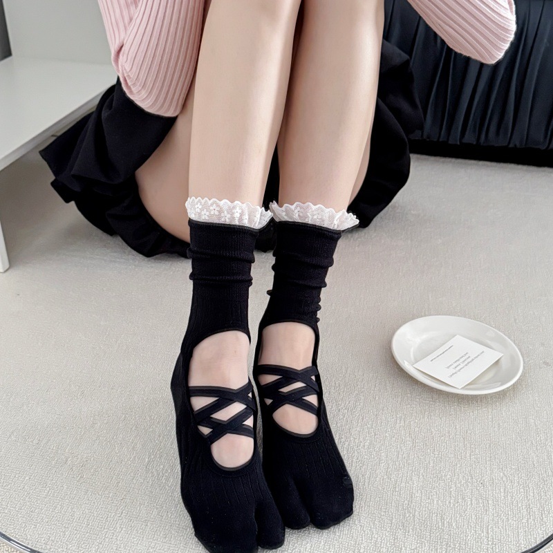 Lace Trim Split Toe Yoga Socks - Yoga Mat ulasan dan harga